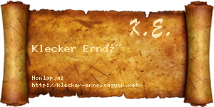 Klecker Ernő névjegykártya